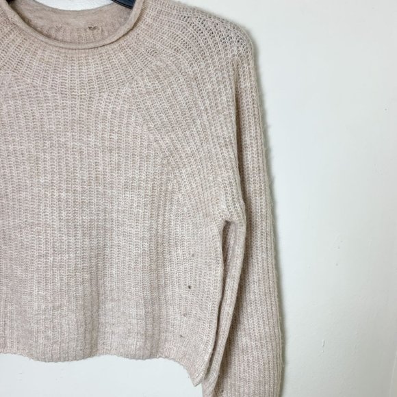 TOPSHOP crop balloon sleeve oatmeal sweater XS - Picture 2 of 6